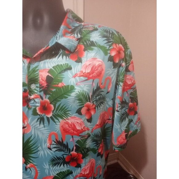 YATTA Golf Vibrant Floral Flamingo AOP Performance Golf Polo Mens 2XL Stretch - Picture 6 of 12